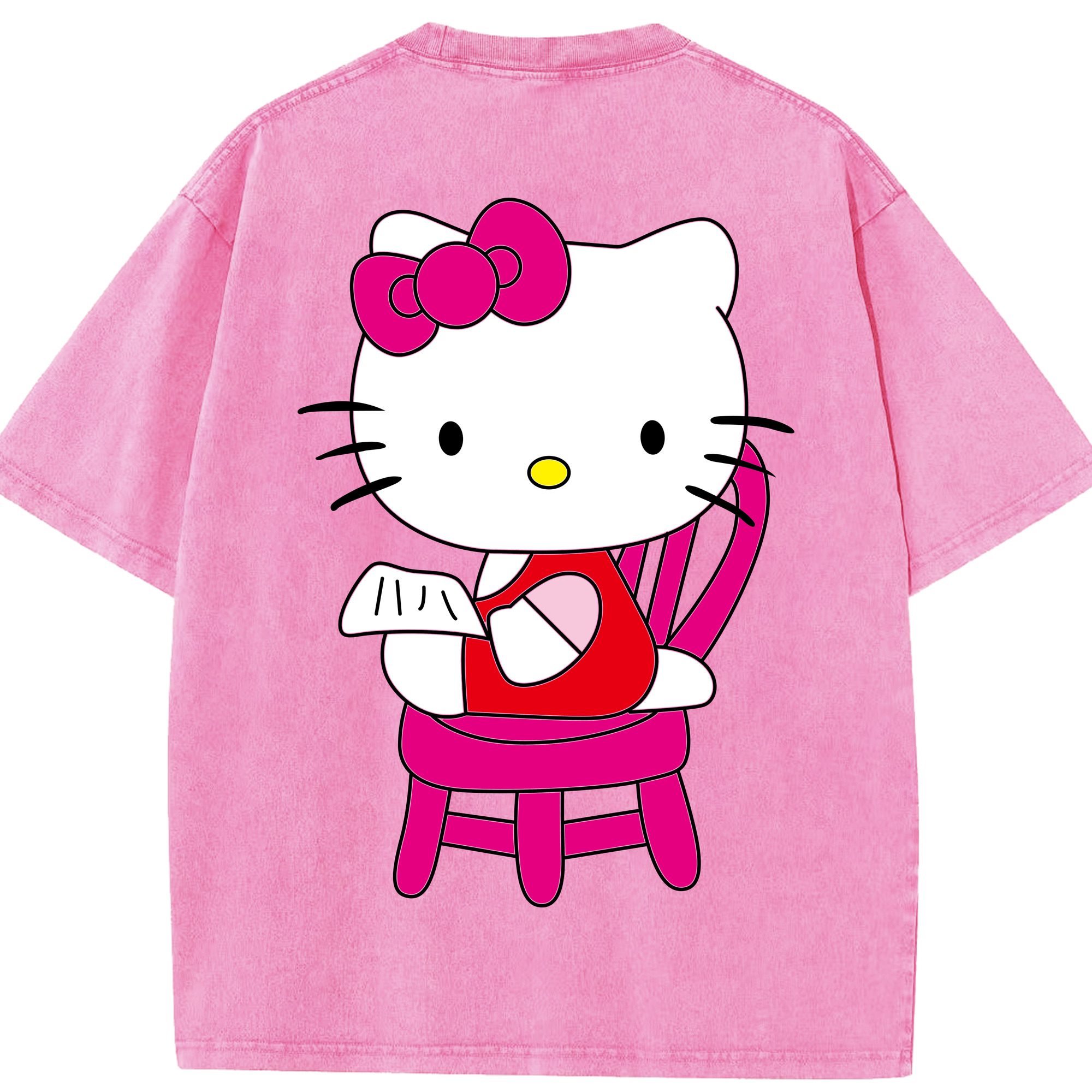 （画像用） Hello Kitty ハローキティ 綿100% ヴィンテージ風 半袖Tシャツ（背面プリント）